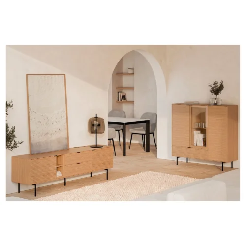 mueble tv roble patas metalicas