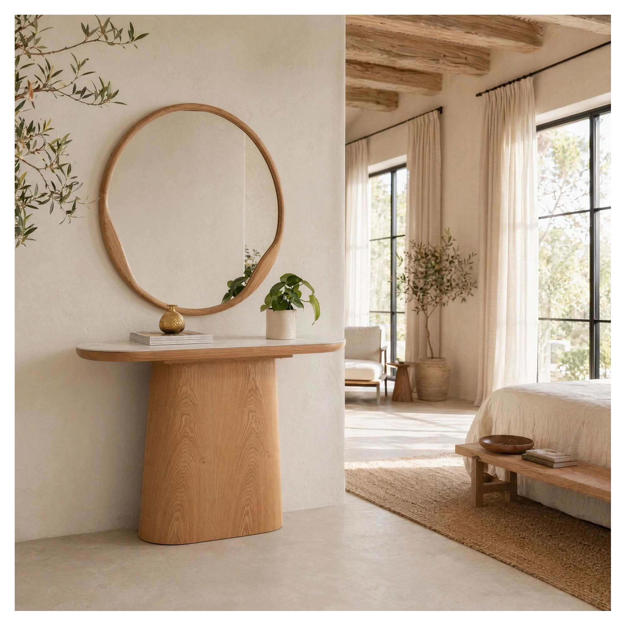consola roble porcelanico blanco