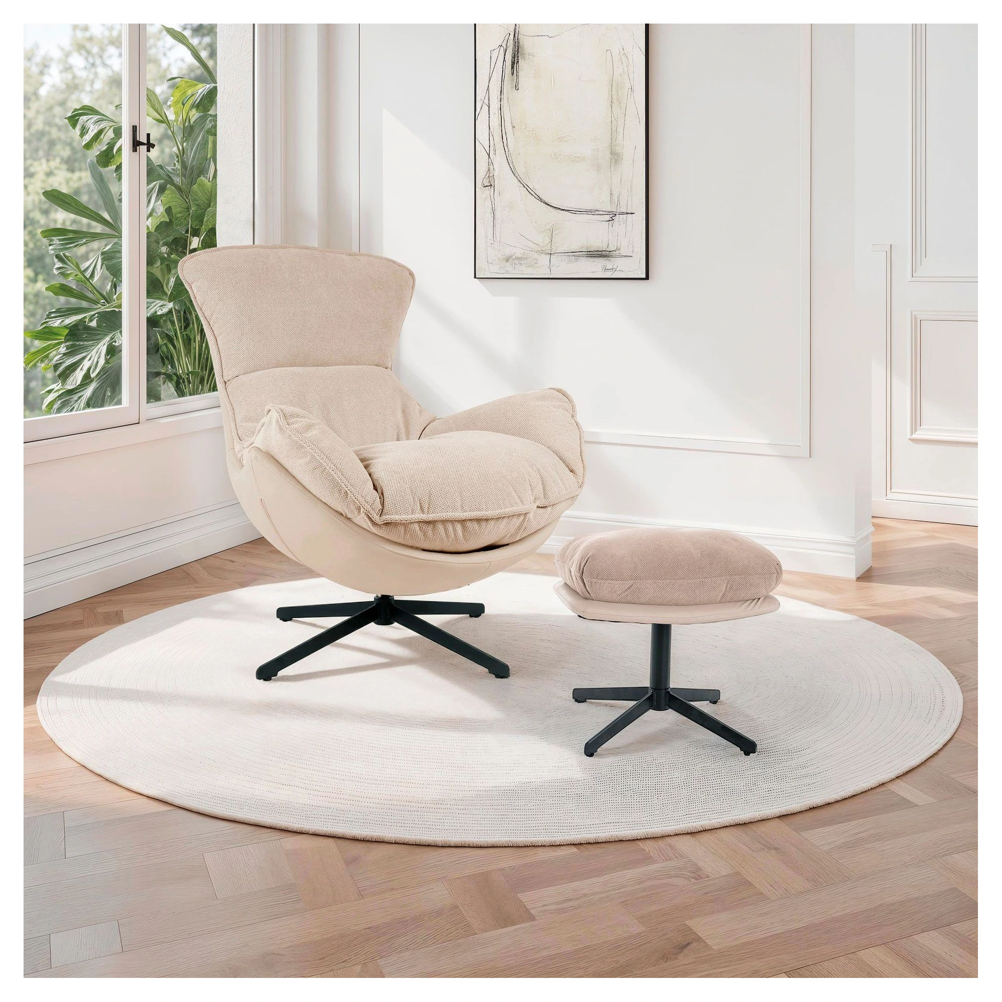 sillon giratorio beige reposapies