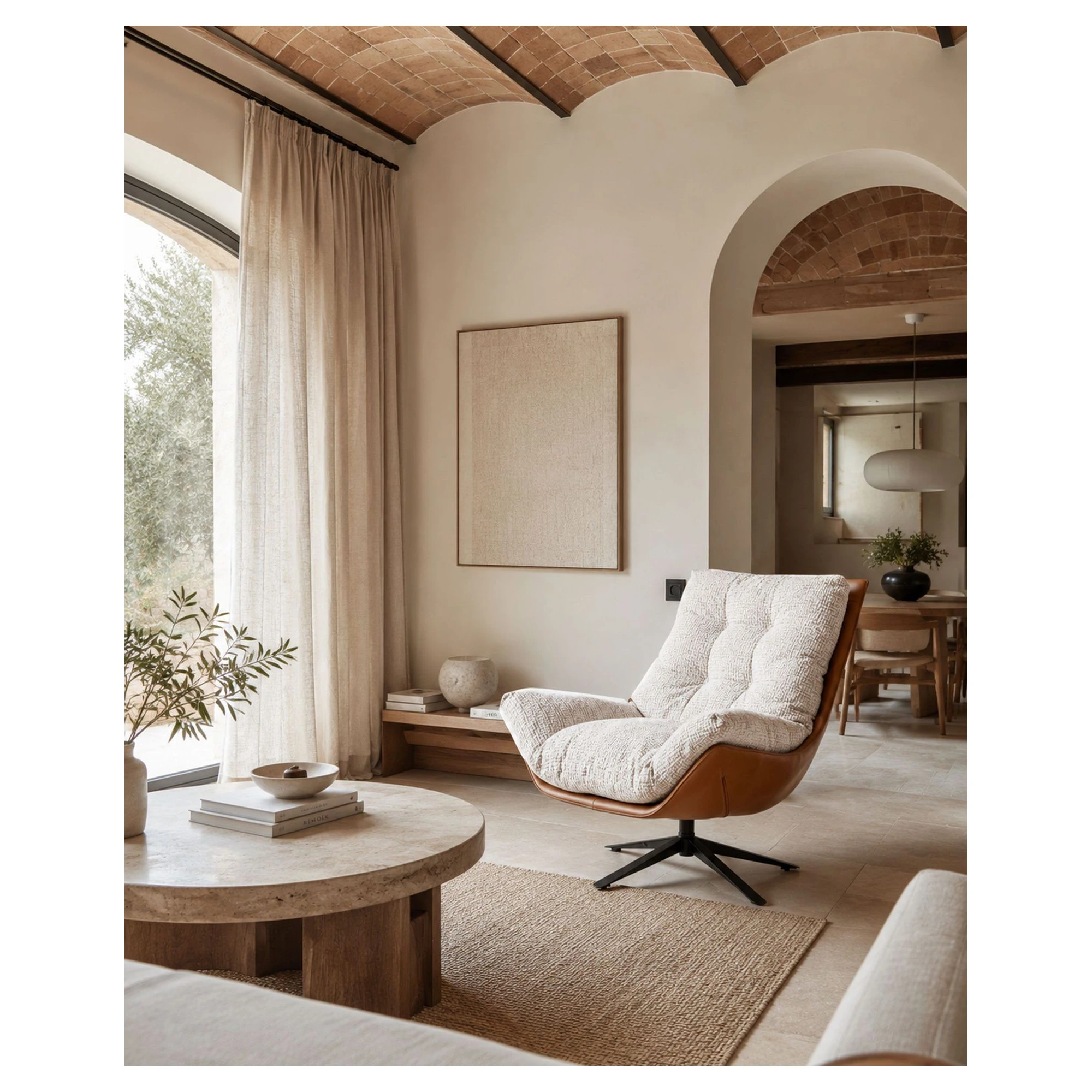 sillon giratorio beige y marron