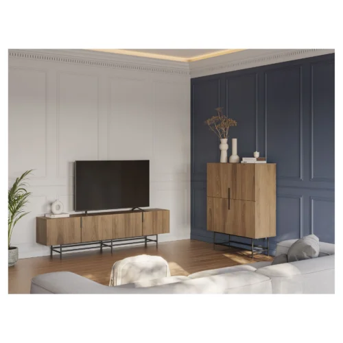 mueble auxiliar alto roble metal