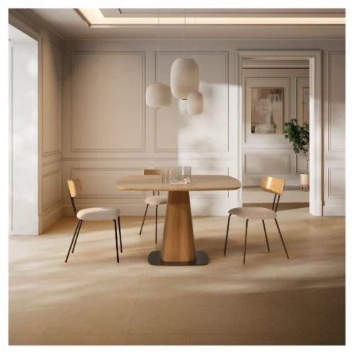 silla comedor beige roble