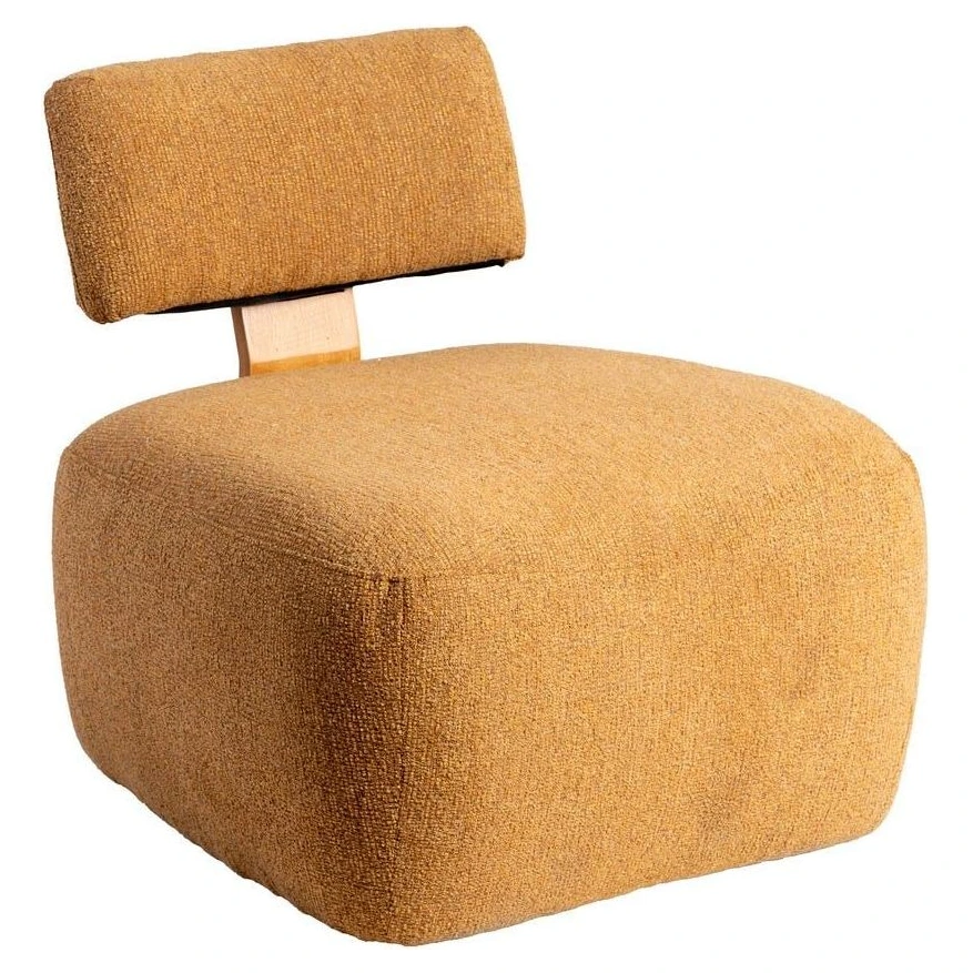 sillón jaspeado mostaza tejido madera