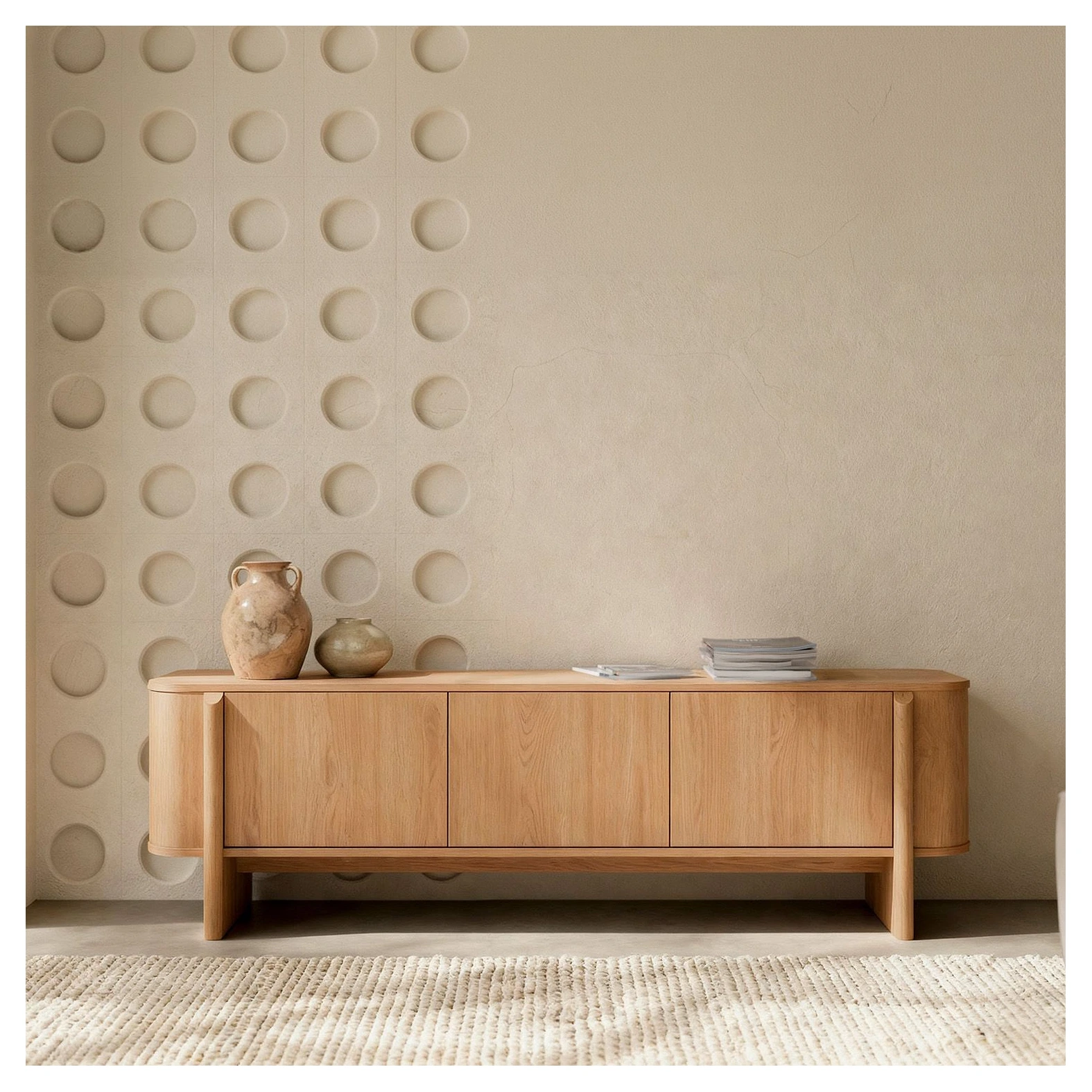 mueble TV robles bordes redondeados