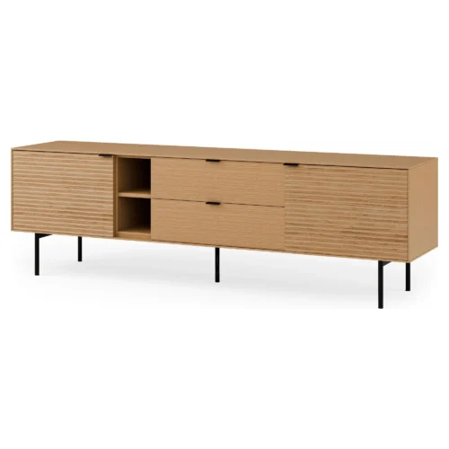 mueble tv roble patas metalicas