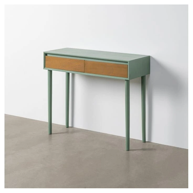 consola recibidor verde y madera