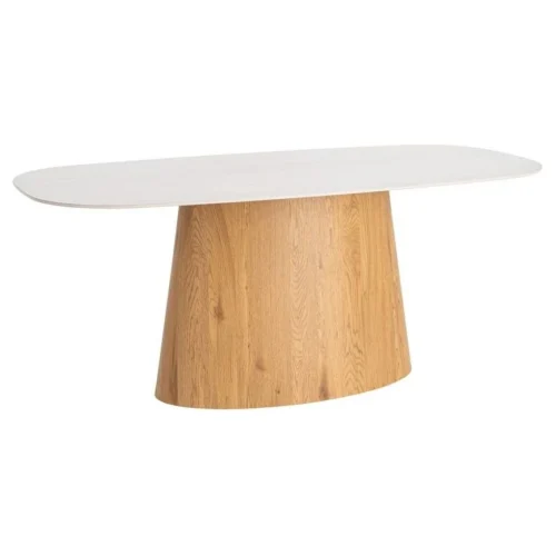 mesa comedor ovalada beige