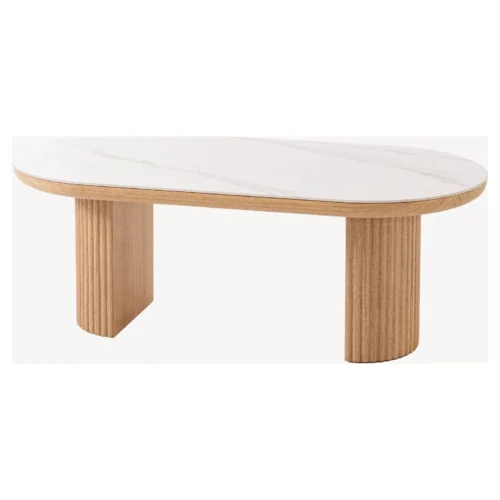 mesa centro ovalada roble porcelanico