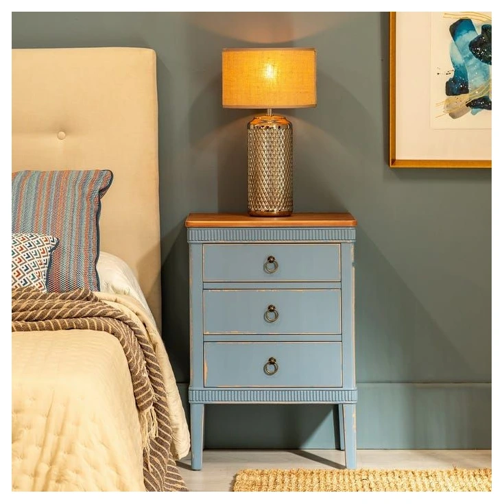mesita de noche azul madera