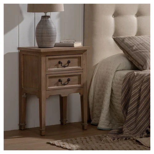 mesita de noche de madera natural