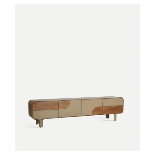 mueble tv beige y madera