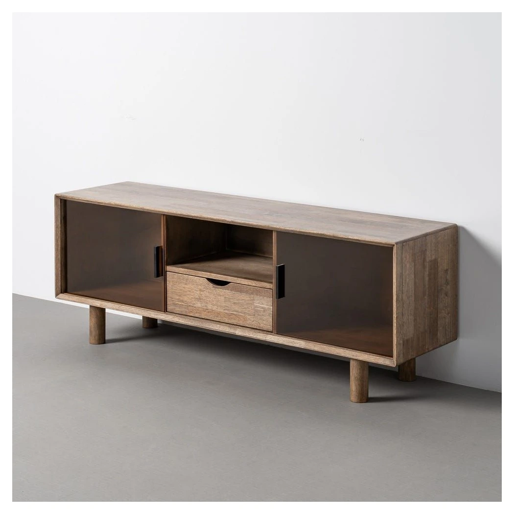 mueble tv madera cristal