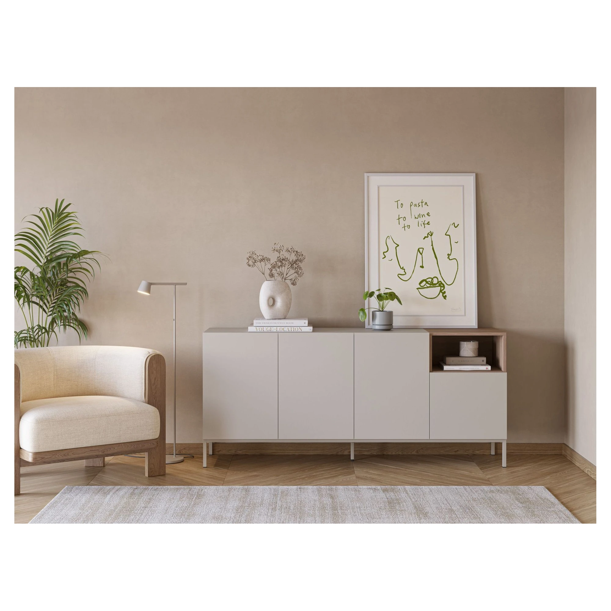 aparador cailin crema madera metal
