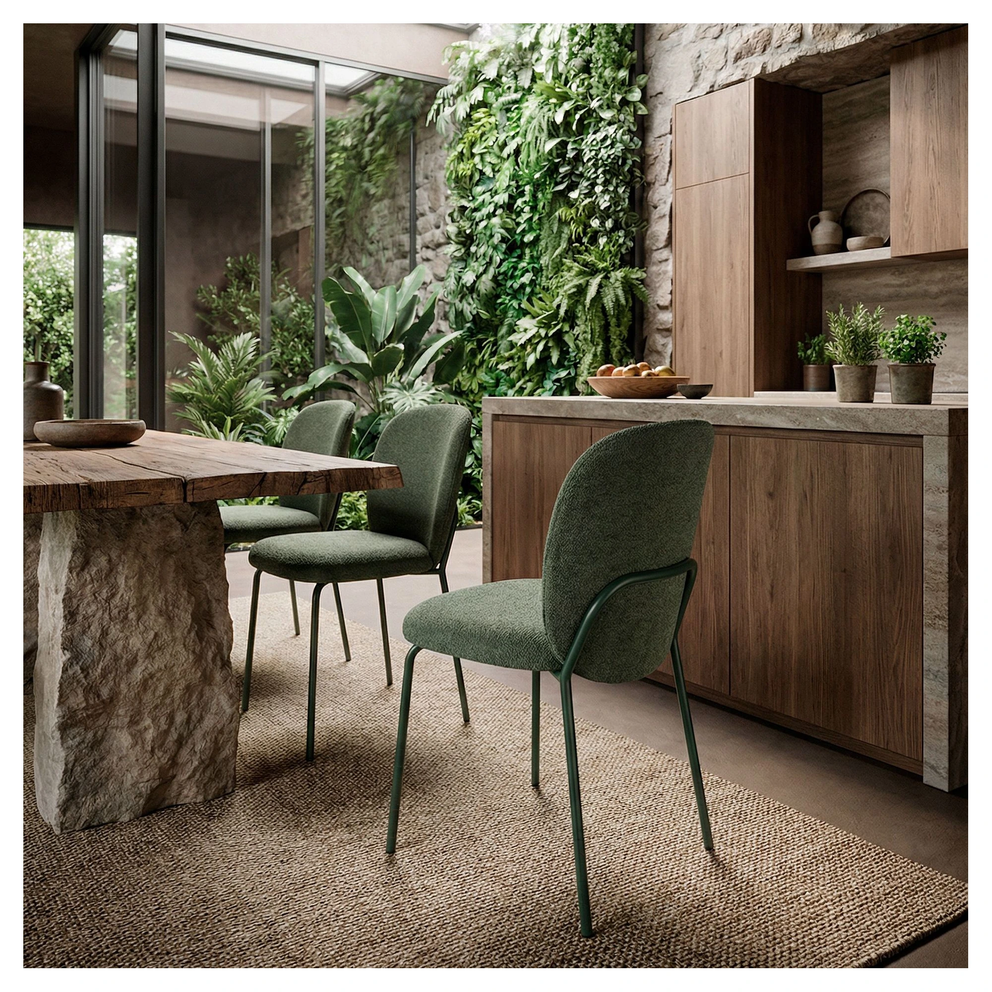 silla comedor tapizada verde