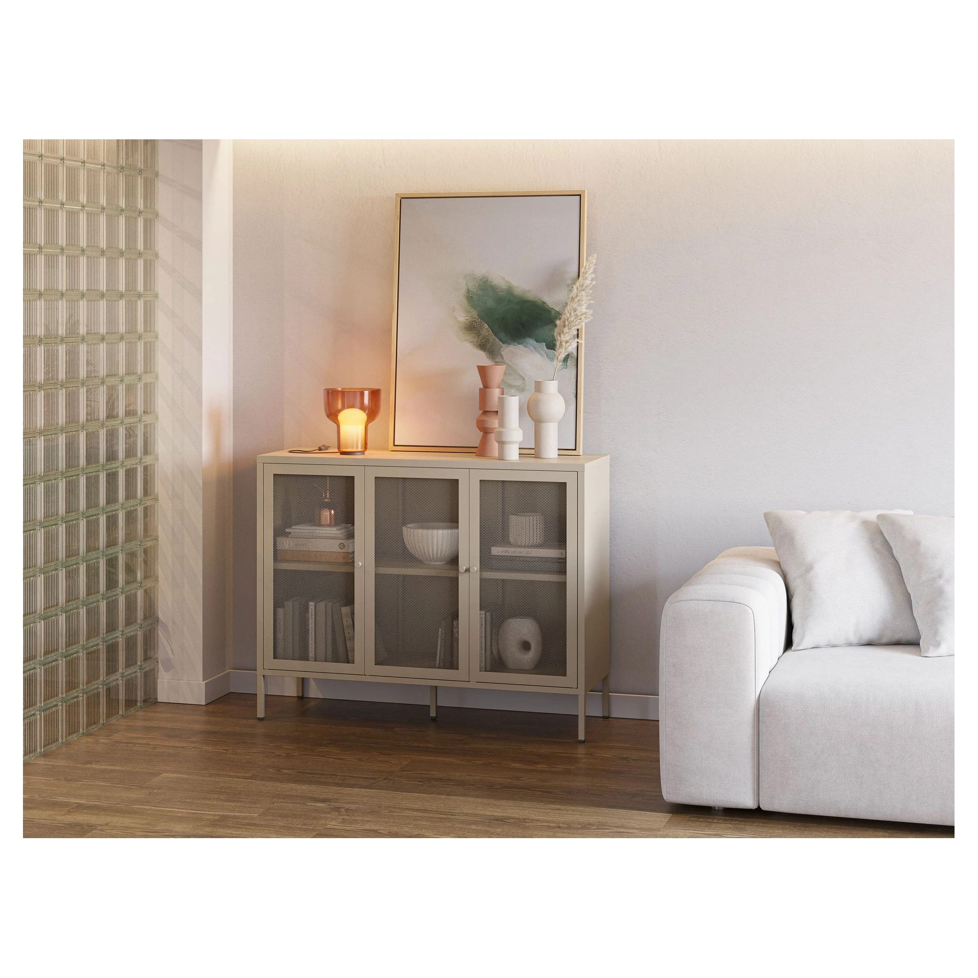 aparador metalico beige 3 puertas