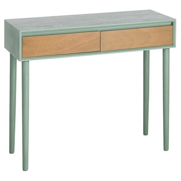 consola recibidor verde y madera