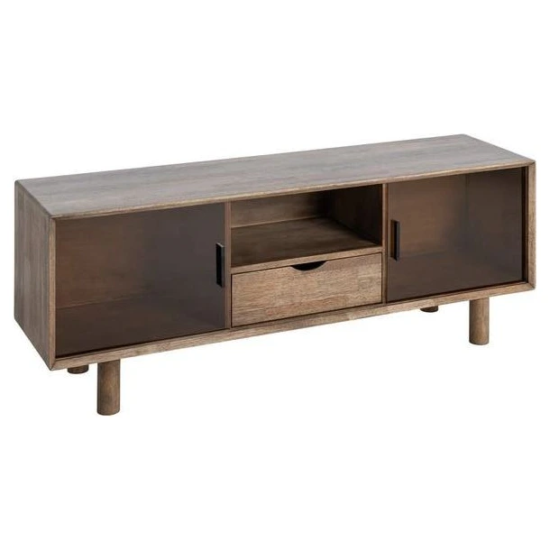 mueble tv madera y cristal