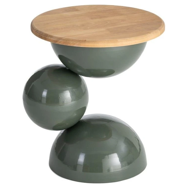 mesa auxiliar verde y madera
