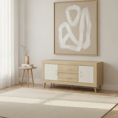mueble tv roble y blanco