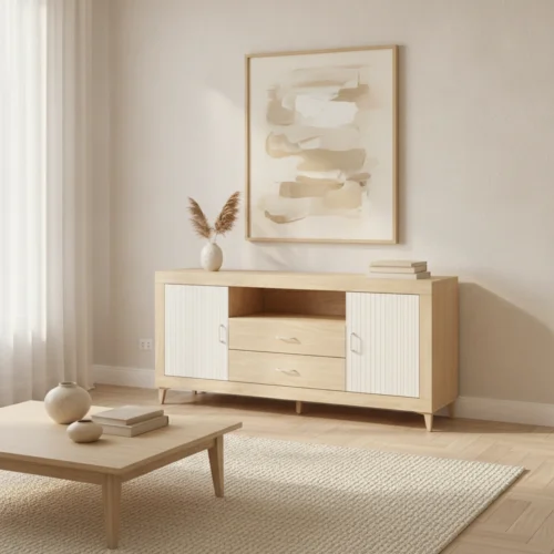 mueble tv roble y blanco
