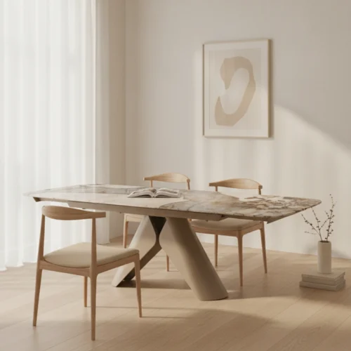 mesa comedor extensible ceramica taupe