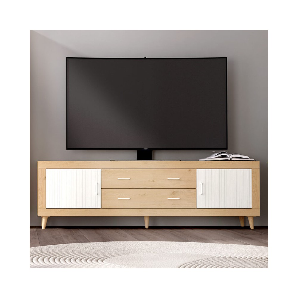 mueble tv roble y blanco