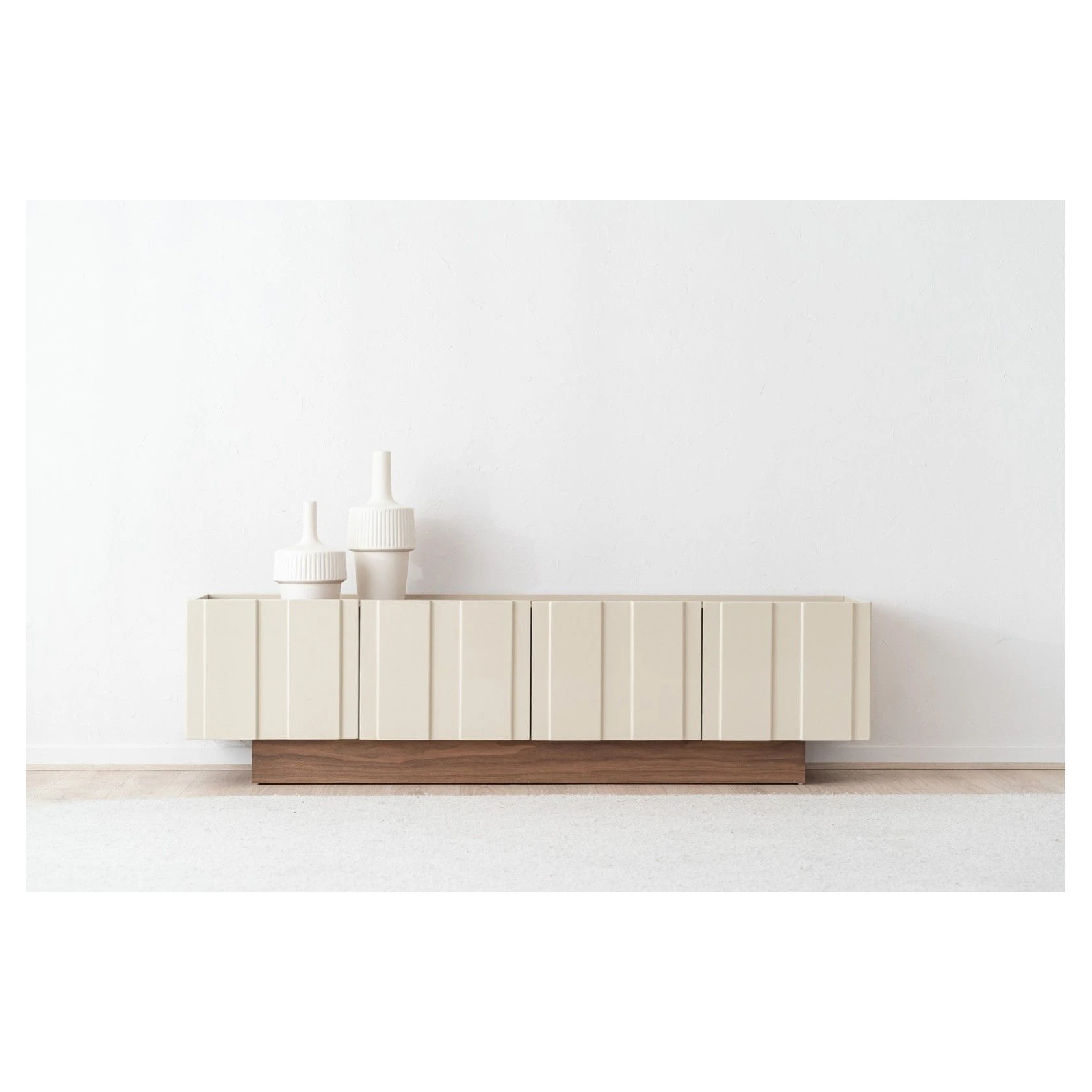 mueble tv beige y nogal