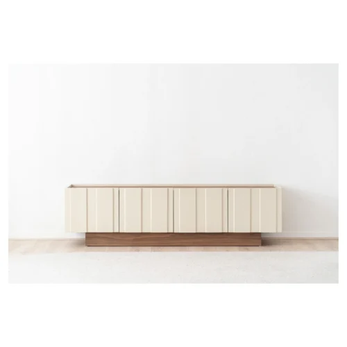 mueble tv beige y nogal