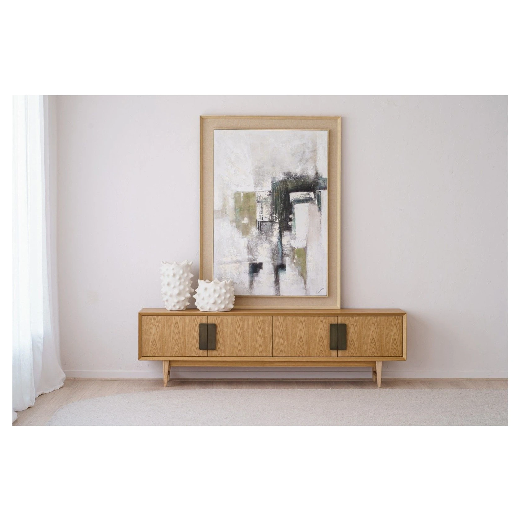mueble tv roble y laton