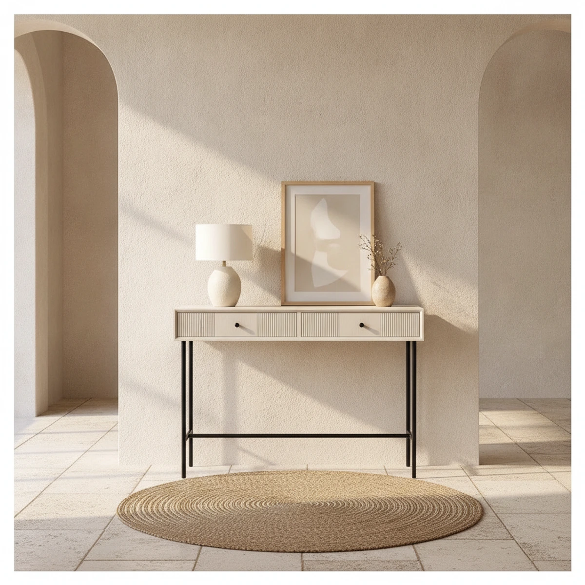 consola recibidor crema