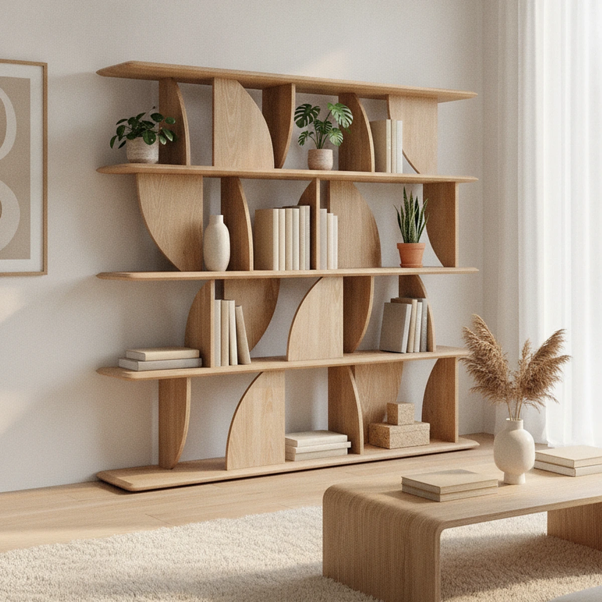 estanteria de madera de caucho natural