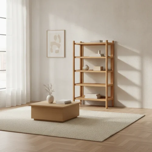 librería de madera natural