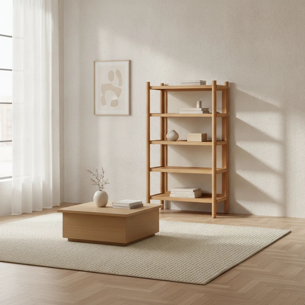 librería de madera natural