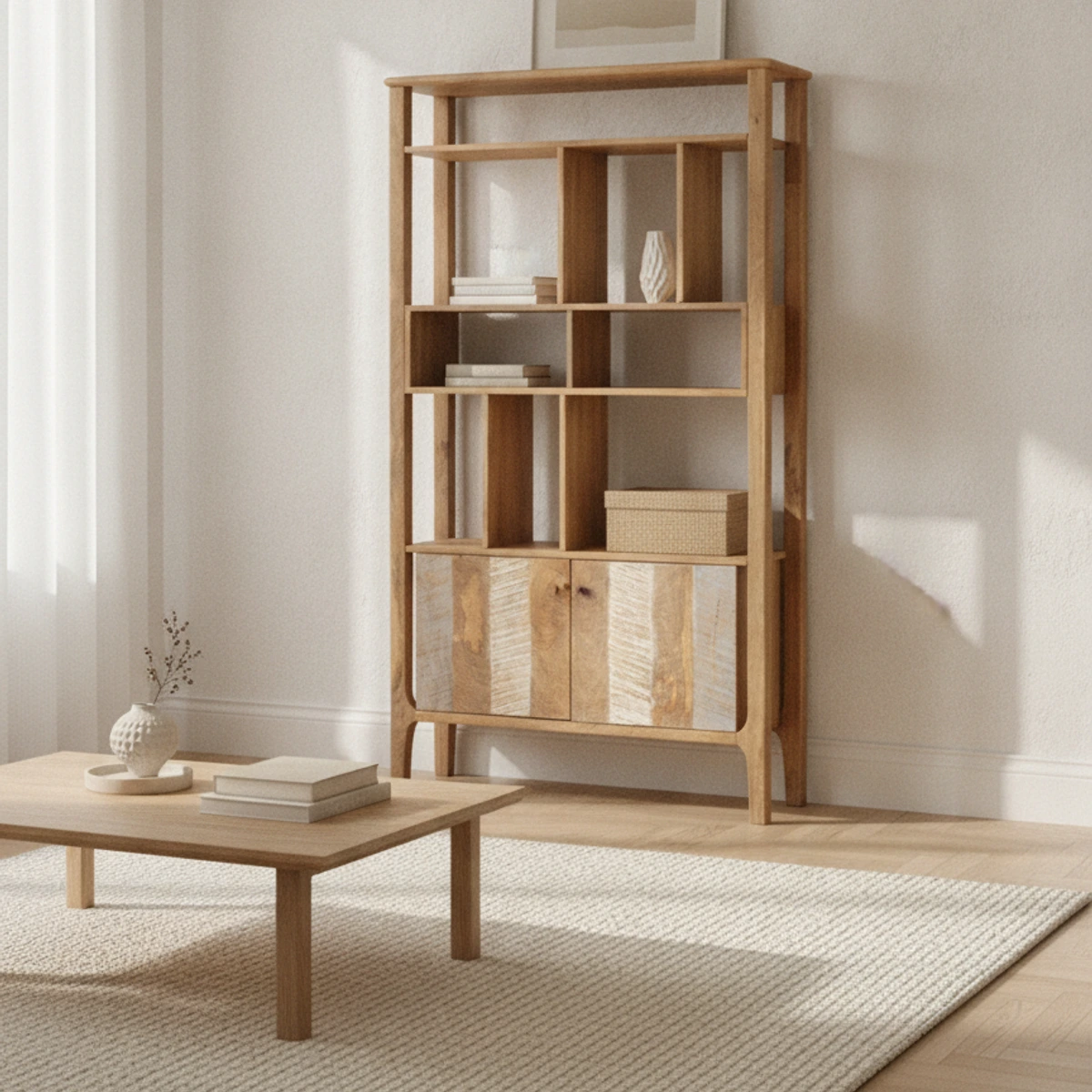 Librería madera de mango gris envejecido