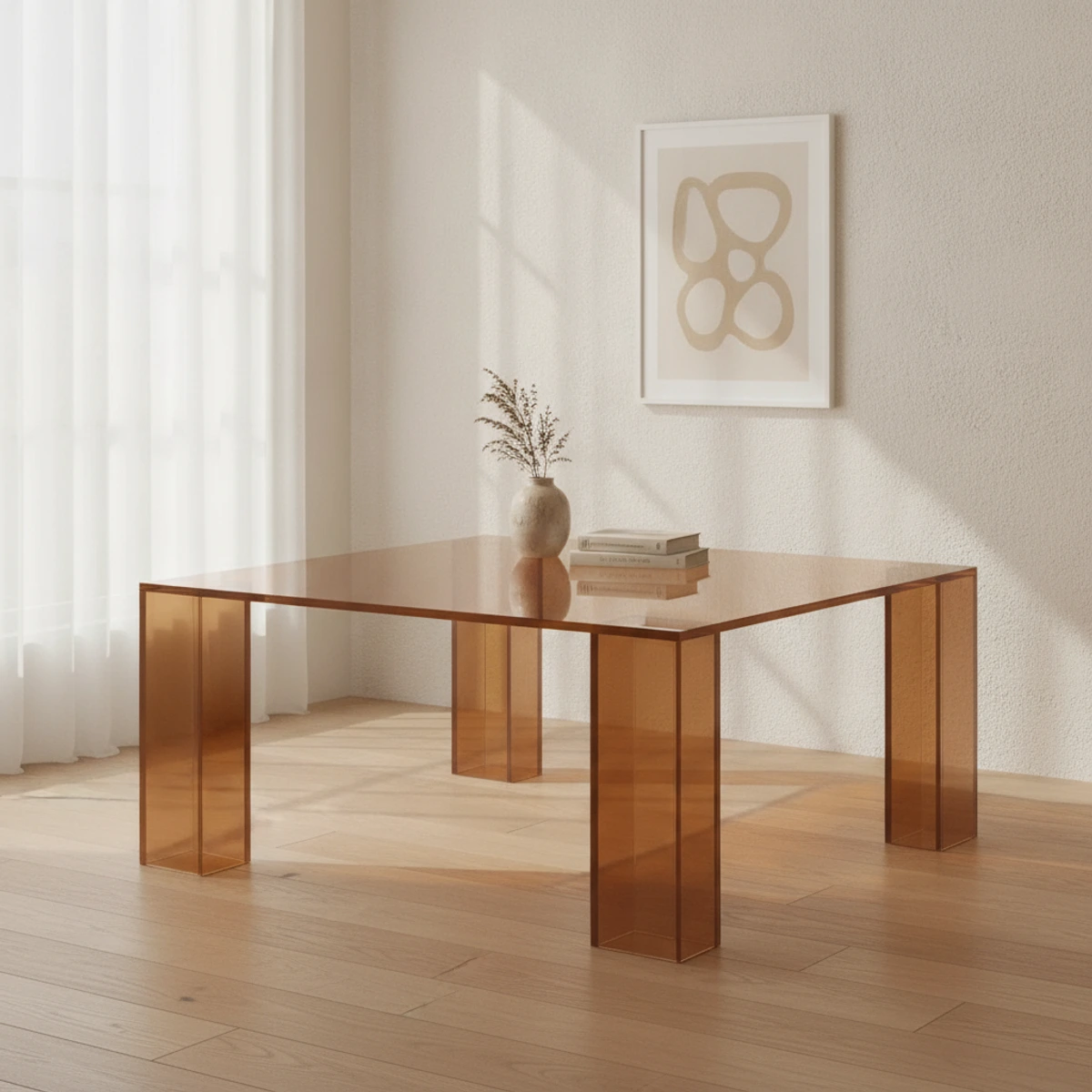 mesa de centro cristal marrón
