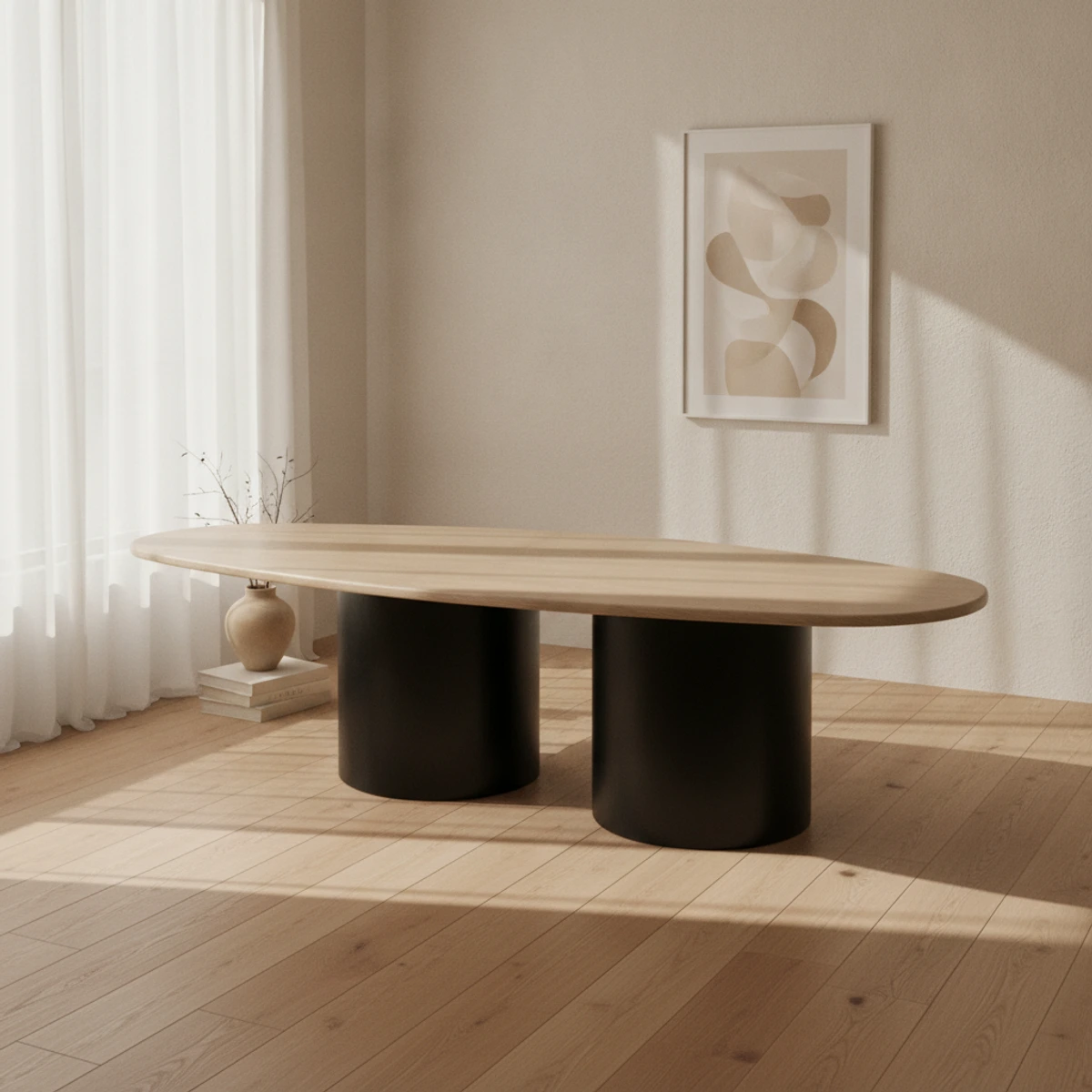 mesa de centro ovalada beige