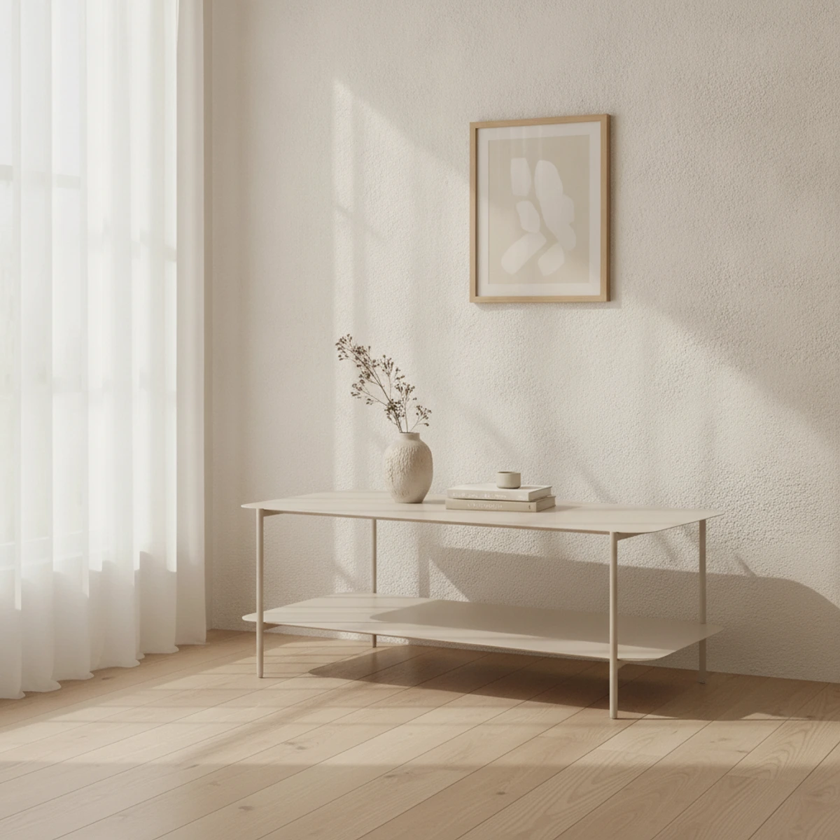 mesa de centro rectangular crema