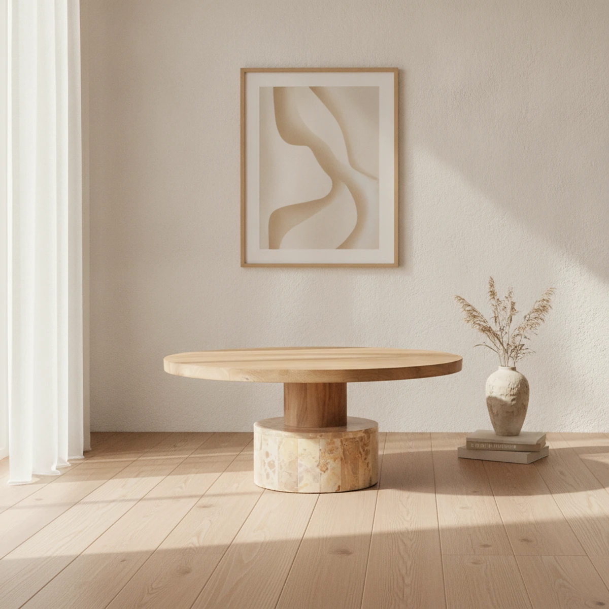 mesa de centro redonda de madera