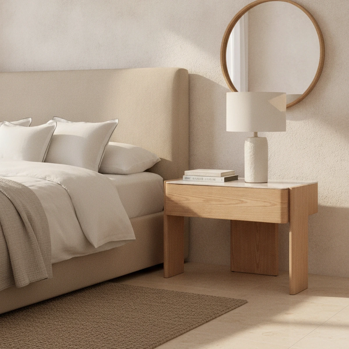 mesita de noche roble porcelanico