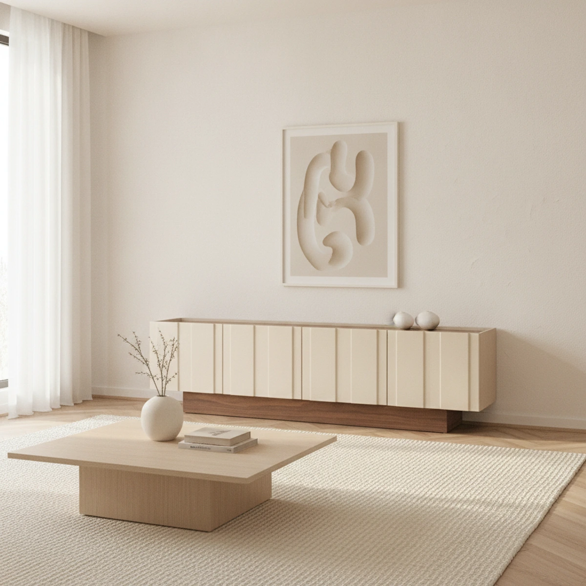 mueble tv beige y nogal