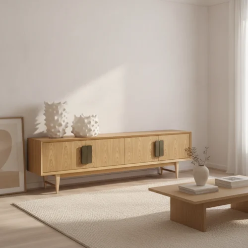 mueble tv roble y laton
