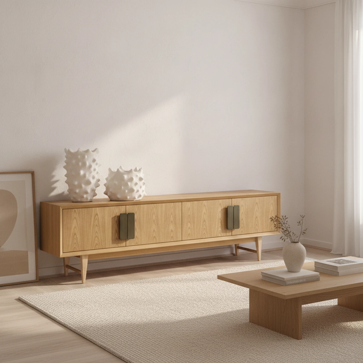 mueble tv roble y laton