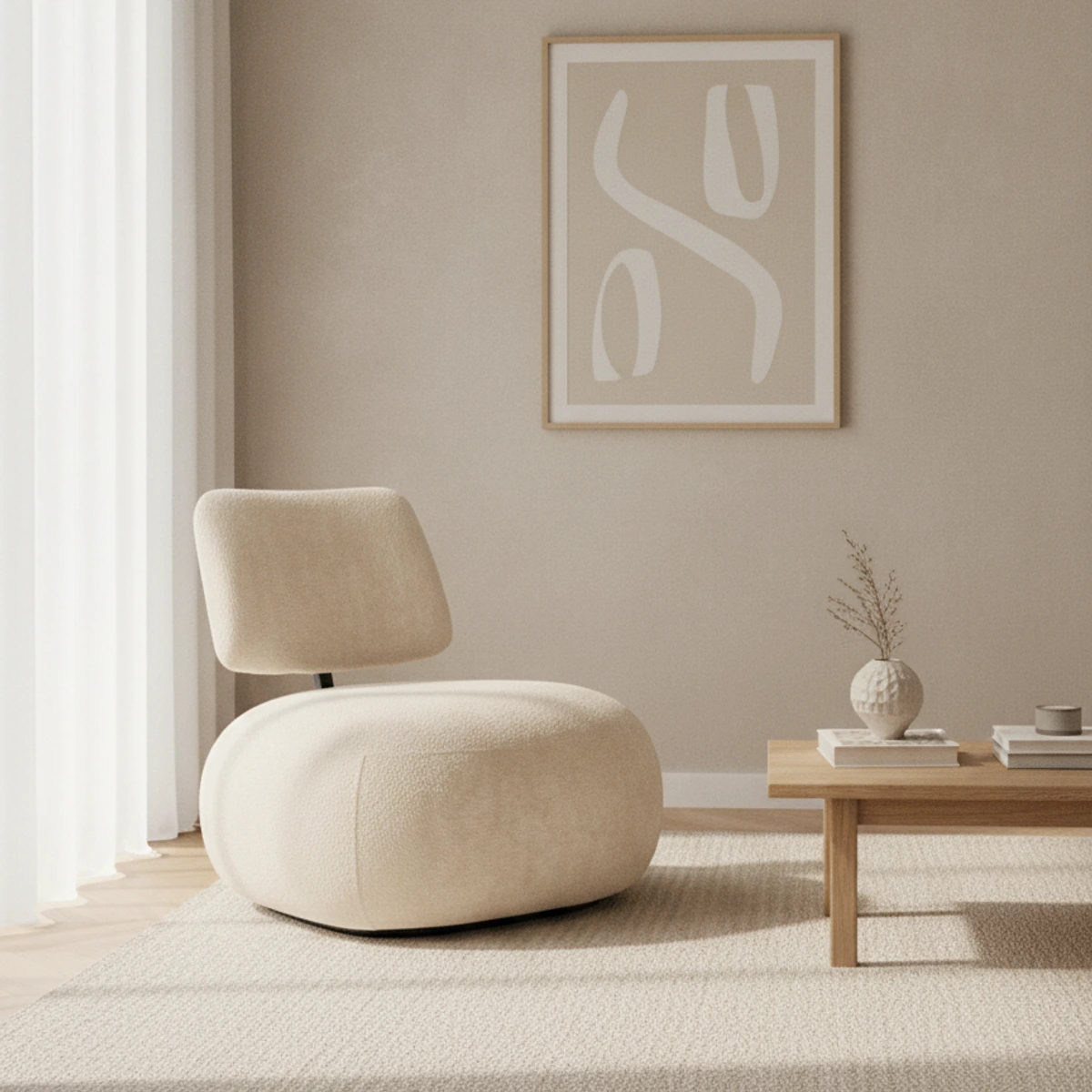 sillon bajo tapizado beige