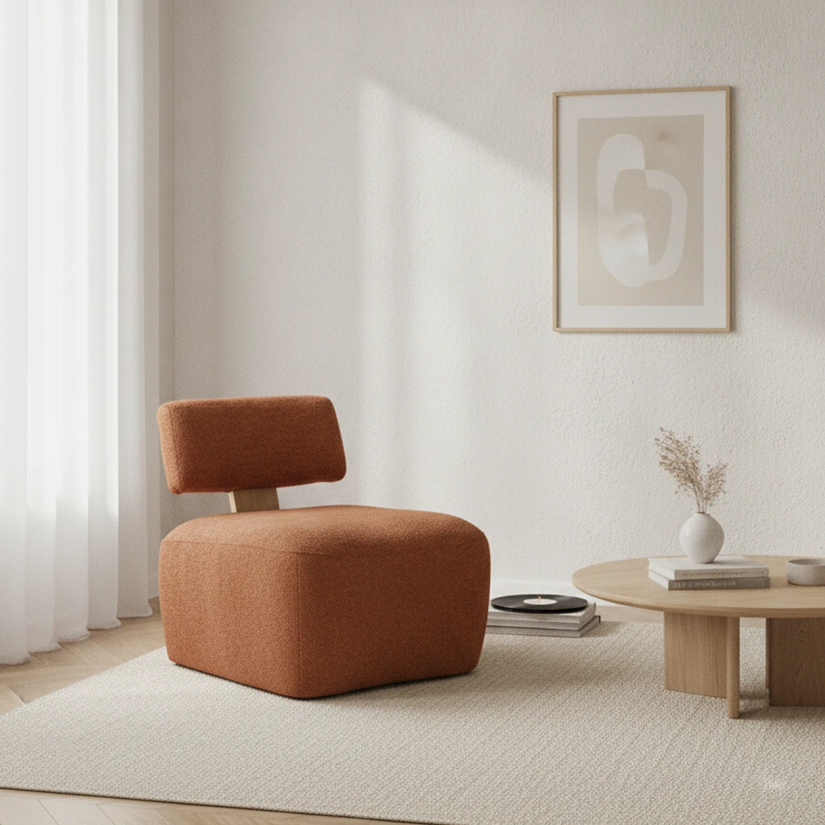 sillón bajo tapizado teja