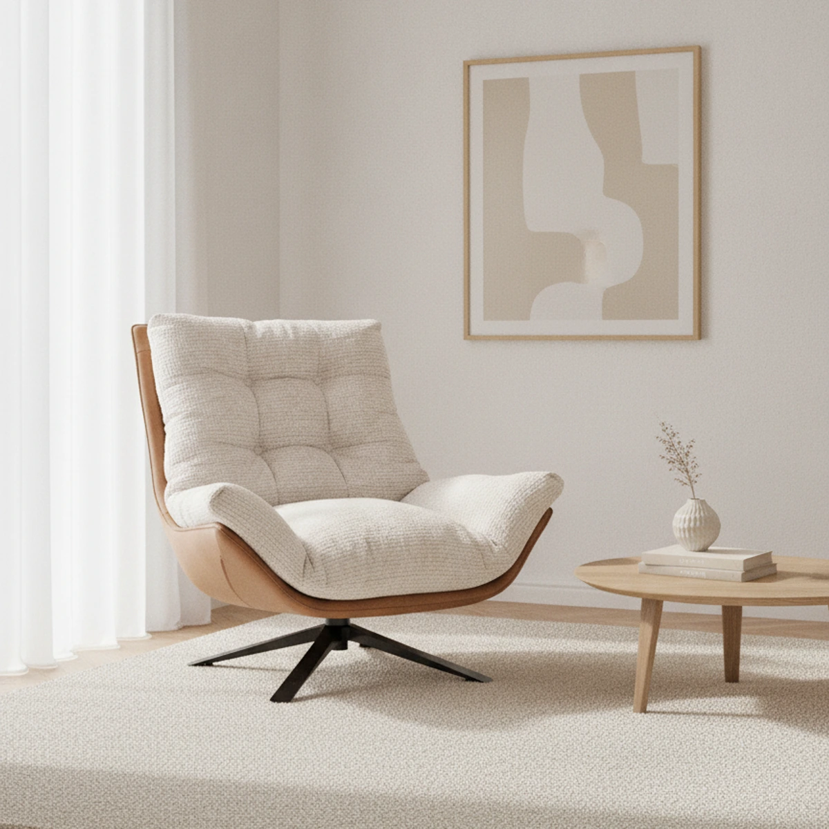 sillon giratorio beige y marron