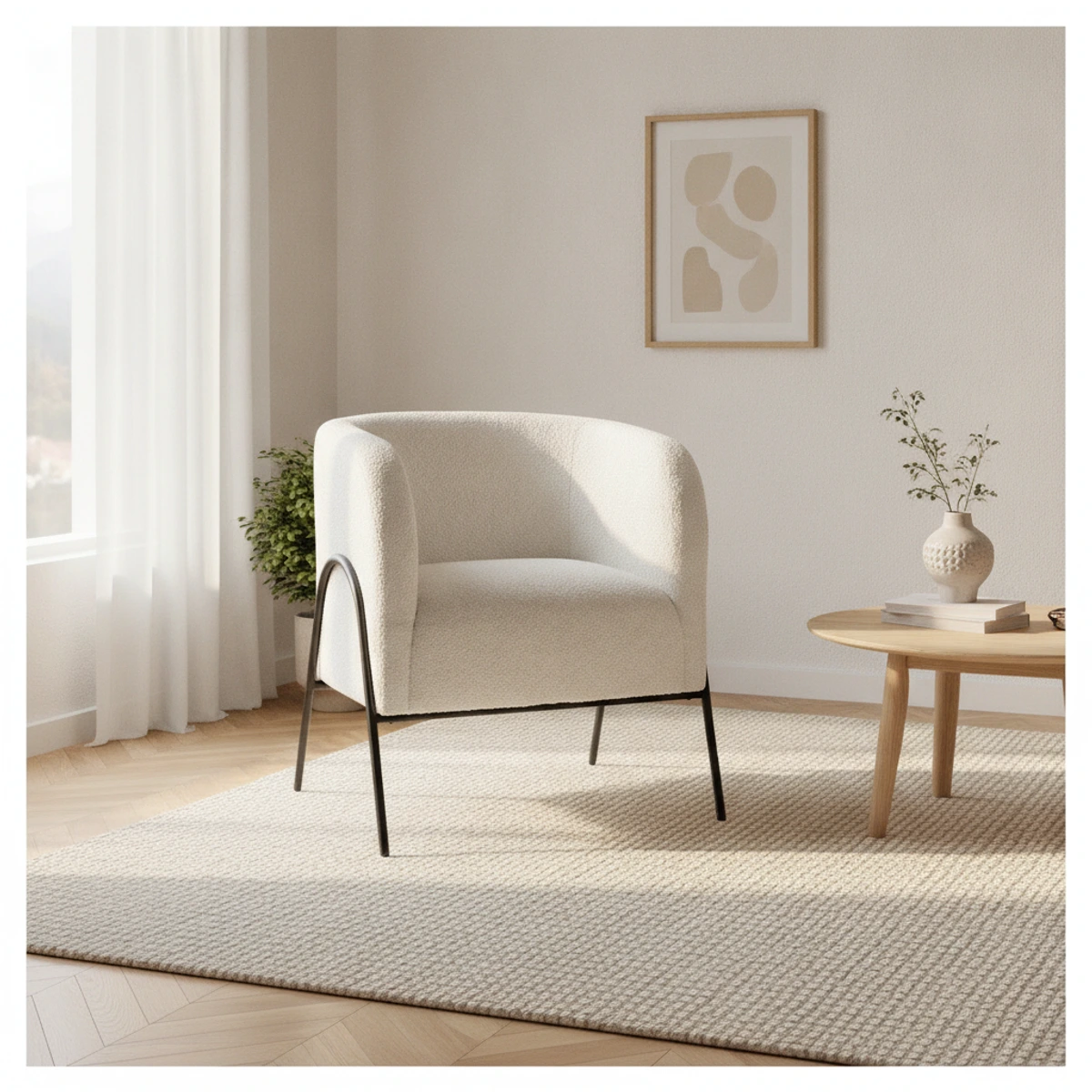 sillon tapizado blanco metal