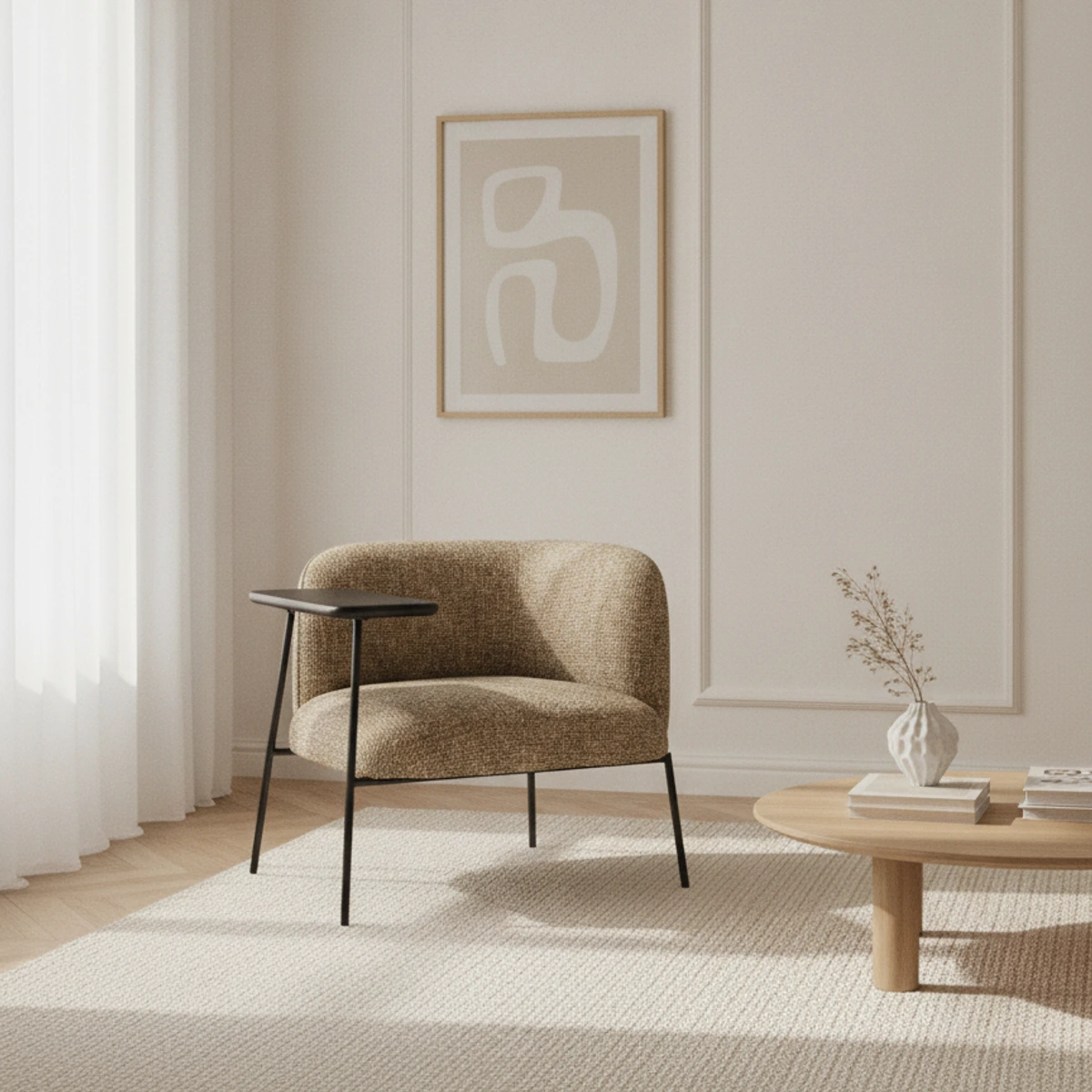 sillon tapizado con mesa auxiliar