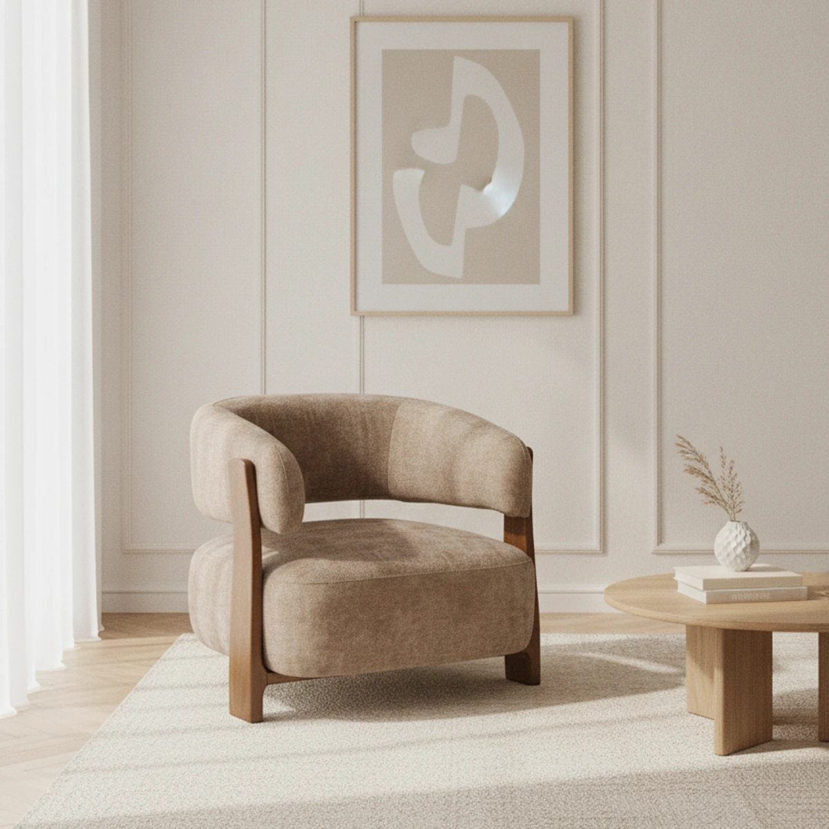 sillon tapizado marron madera