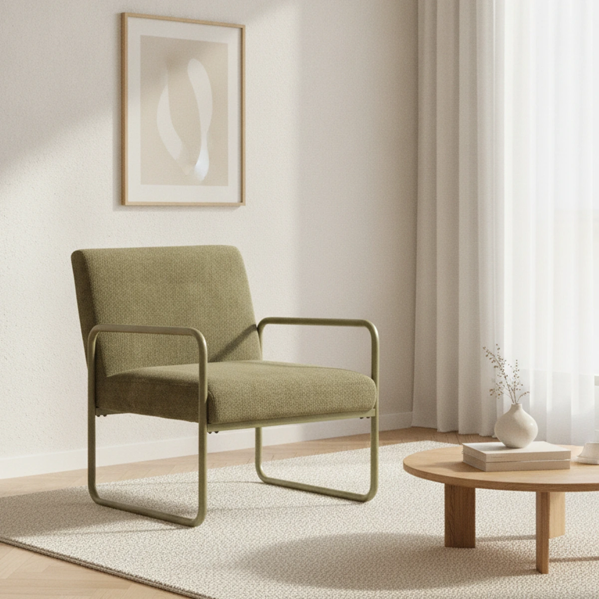 sillón tapizado verde oliva