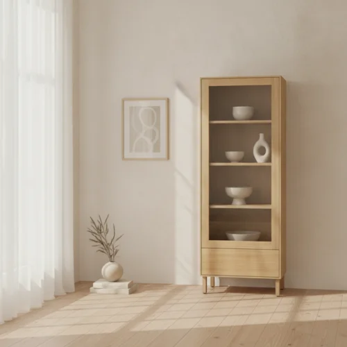 Vitrina MERAKI roble cajón y puerta